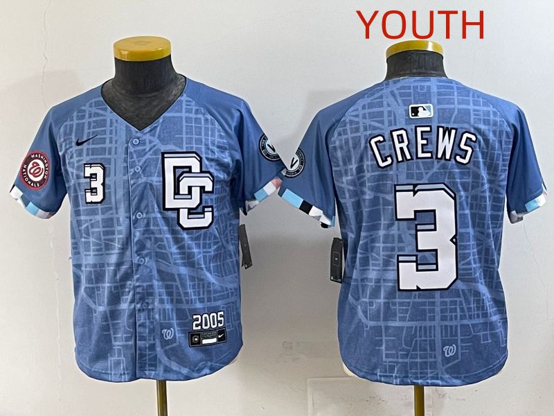 Youth 2025 Washington Nationals #3 Crews Blue Joint Name Nike MLB Jersey style 7->youth mlb jersey->Youth Jersey
